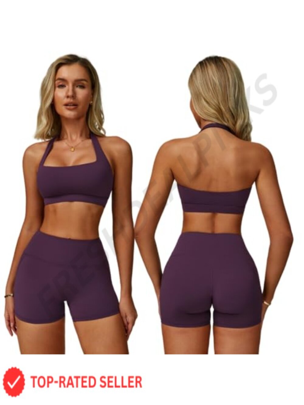 Women's 2 Piece Workout Set Halter Sports Bra & Biker Shorts Gym Yoga